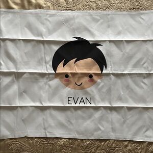 Personalized Kids Name Standard Pillow Case- 'EVAN' with Cute Cartoon Face